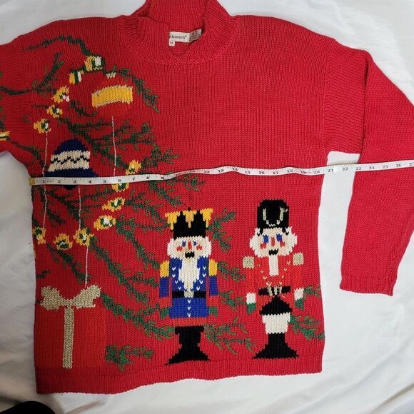 VINTAGE 90s red Nutcracker mock neck‎ Christmas holiday sweater M - Picture 9 of 10